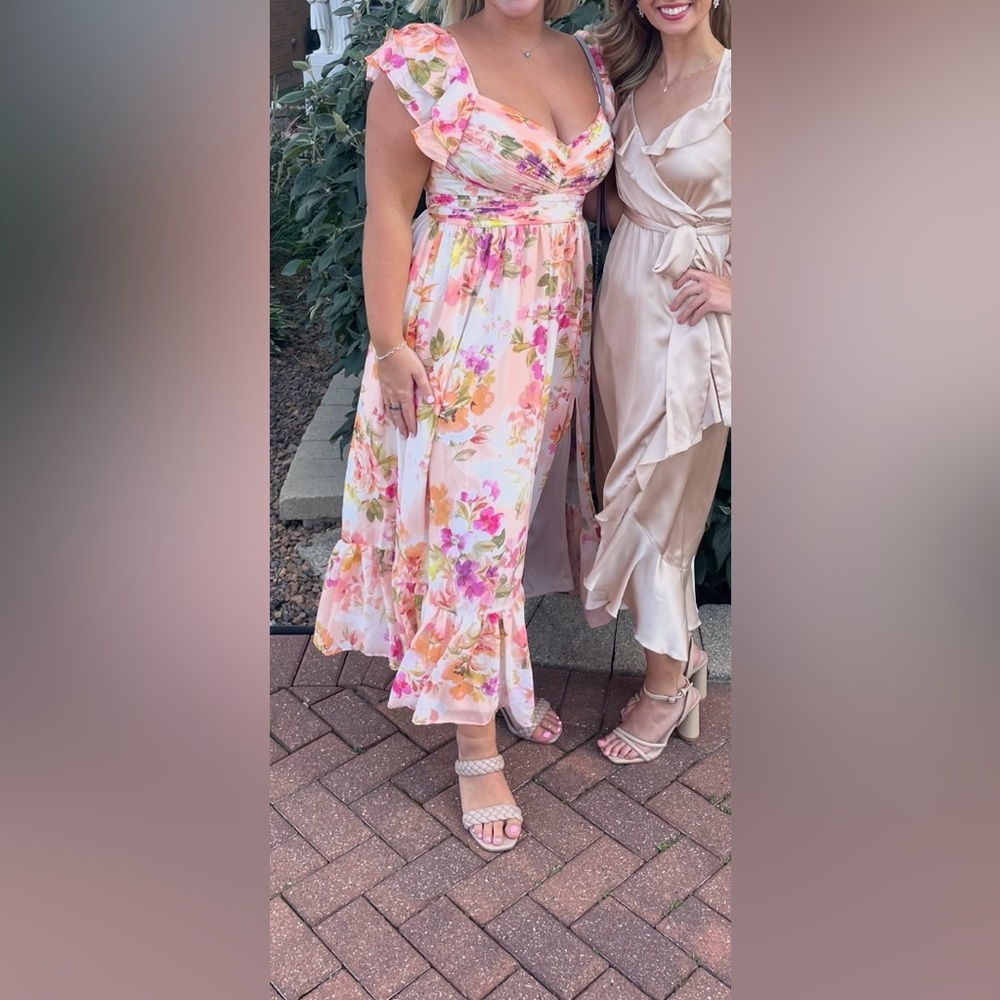 Birdy Grey Michelle Chiffon Dress - Coral Sunset Peonies - Picture 3 of 4